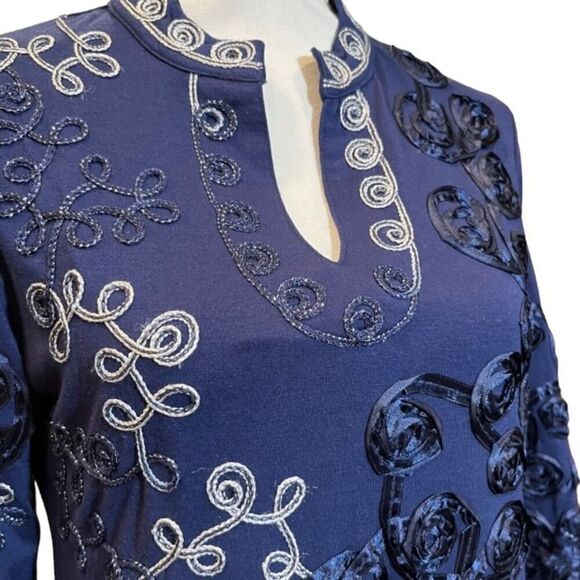 Lauren Michelle Tunic Navy and Silver Embossed Size Medium - Picture 2 of 10